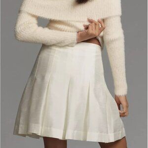 Anthropologie White Pleated Sz 10 Mini Skirt Flared Hem For Women
